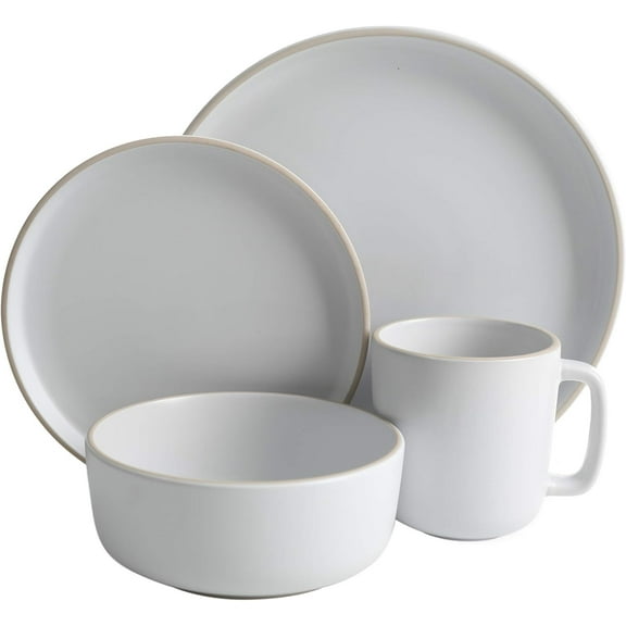 Gibson Home Zuma 16 Piece Stoneware Plates, Bowls, & Mugs  Dinnerware Set - Matte White