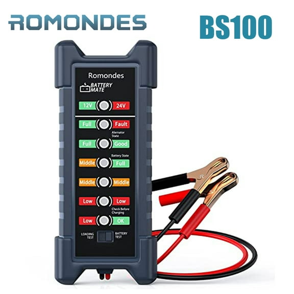 Romondes BS100 Car Battery Tester Digital Alternator Tester Check Battery System Charge Test Load Test Battery Scanner Batteries Diagnostic Scan Tool for 12V 24V Cars Pickups Boats Trucks Motorcycles