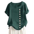 thumbnail image 1 of Qarigey Blusa Lino Suelta Camisa Manga Corta Cuello Mujer Top Verano Prendas para la parte del cuerpo Verde 3XL, 1 of 4