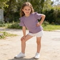 thumbnail image 4 of Zpanxa T-Shirts pour Filles Couleur Unie Bordure Festonnée Manches Courtes Col Rond Coton Haut Décontracté 2 Ans, 4 of 7