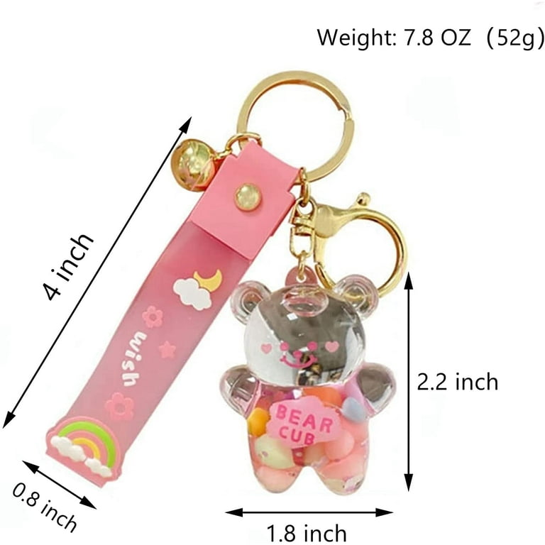 HANRU Keychain Bear Liquid Floating Quicksand Cute Keychains Bag Charm  Wristlet Bracelet Key Ring for Women Girl 