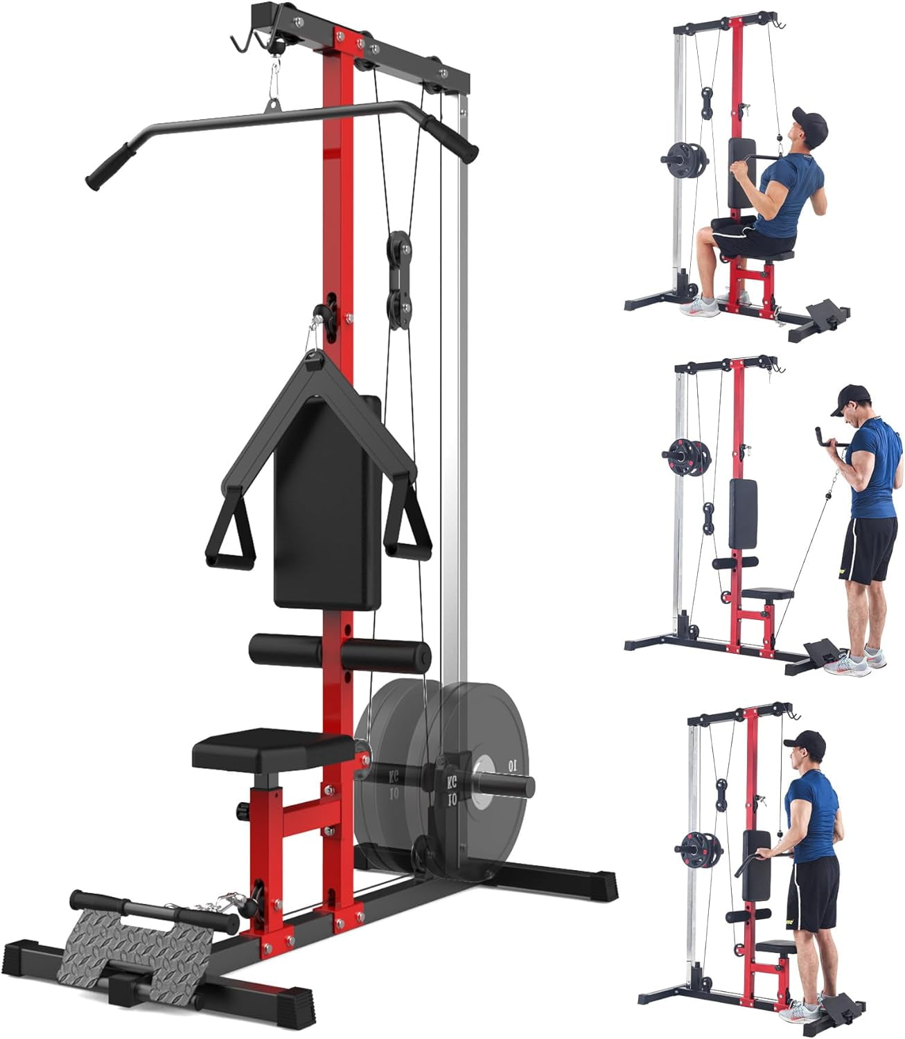Huisuilinss Pull Down Machines, Cable Machine,LAT Row Cable Machine,High & Low Pulley Stations,Heavy Duty Back Workout Machine with Leg Support for Home Gym Body Training