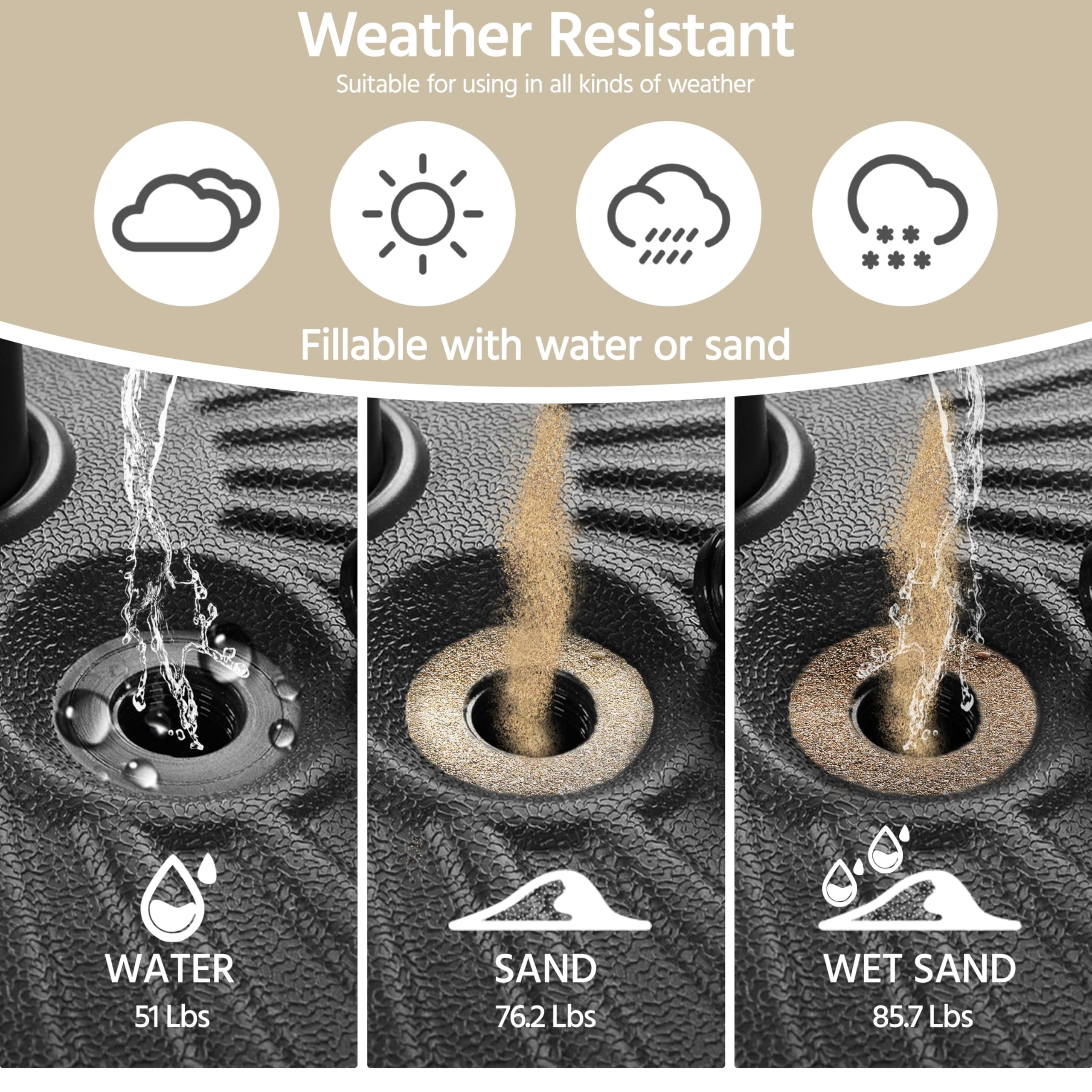 Yaheetech Umbrella Base 85.7lbs Round Water & Sand Filled Patio Outdoor Umbrella Stand with Steel Umbrella Holder Suit for Dia 1.5'' or 1.9'' Umbrella Pole, Black