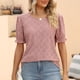 thumbnail image 2 of Blusa elegante de cuello redondo y manga corta de verano para mujer para fiestas, talla S, color marrón, con estampado de jacquard hueco, 2 of 6