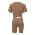 thumbnail image 4 of Short Sleeve Casual Biker Shorts Set Two Piece Outfits for Women Khaki L, 4 of 4
