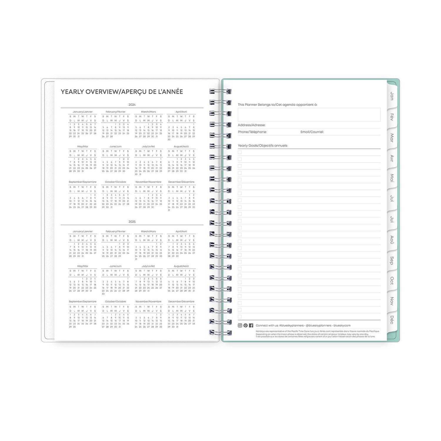 2024 Weekly Monthly Planner, 5x8, Blue Sky, Wellesley