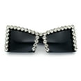 thumbnail image 2 of Womens Large Rhinestone Bold Angular Squared Rectangle Plastic Sunglasses All Black, 2 of 8