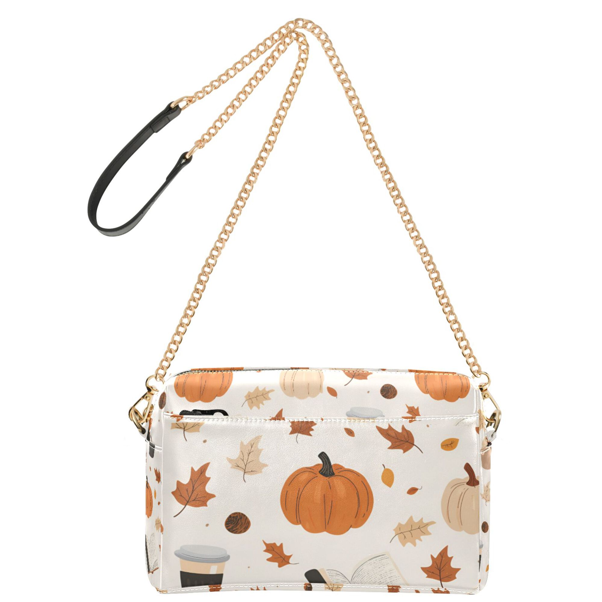 FORMRS Women Crossbody Purse with Chain Strap Vegan Leather Shoulder Handbag, Hand Drawn Pumpkin