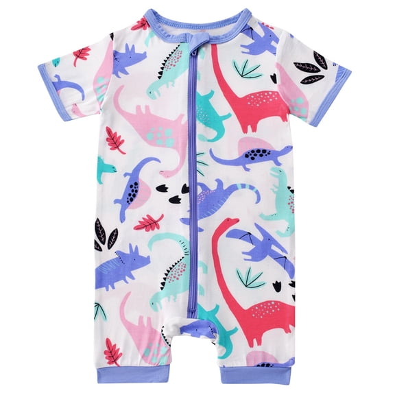 Byoo Newborn Girls' Arctic Animal Print Homewear Romper Short Sleeve Zippered Soft Baby Bodysuit