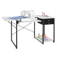 thumbnail image 1 of VEVOR Mesa de Costura con Tablero Plegable, Estante Ajustable, Patas de Acero y Cajón, para Ordenador, Estudio de Moda, Estudio de Arte, Institución Educativa, 1395 x 600 x 760 mm, Blanco y Negro, 1 of 9