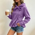 thumbnail image 5 of TEAJOPSUU Women's Ruffle Hem Hoodies Long Sleeve Bow Drawstring Hooded Sweatshirts Casual Pullover Fall Sweatshirts Purple, 5 of 6