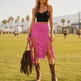 thumbnail image 5 of Wxolcjlv Womens Ruffle Asymmetrical Midi Skirt High Waist Slit Skirts, 5 of 9