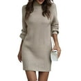 thumbnail image 2 of HAJWOH Sweater Dress for Women 2025 Fall Long Sleeve Knit Pullover Dresses Turtleneck Bodycon Trendy Mini Fall Sweaters Dresses Beige XL, 2 of 4