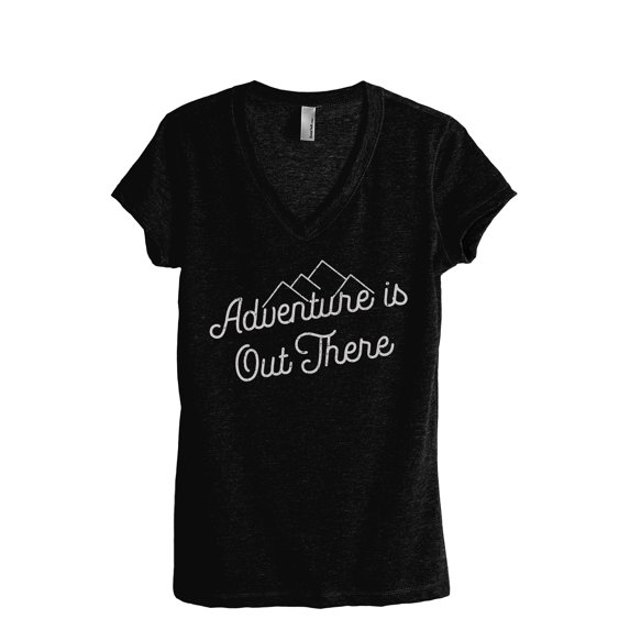 Adventure Is Out There Women's Fashion Relaxed V-Neck T-Shirt Tee Heather Black 2X-Large