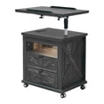 thumbnail image 3 of Resenkos Lift Top Desk Cart, Mobile Rolling Table, Wood Storage Cabinet with Drawers, Adjustable Height Utility Cart, Dark Wood Grain, 3 of 11