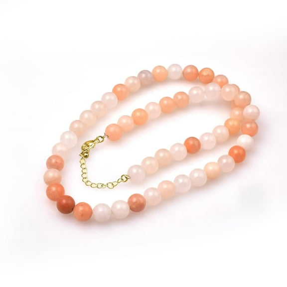 Sunburst Natural Peach Aventurine Gemstone 8 MM Round Smooth Beads Necklace Adjustable Mala Jewelry