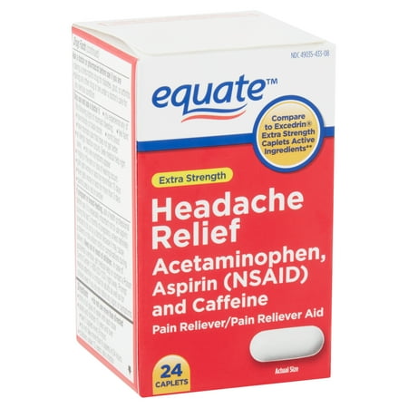 Equate Extra Strength Headache Relief Pain Reliever Caplets with Caffeine, 24 Count