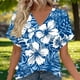 thumbnail image 1 of Xuyuer Women's Elegant V-Neck Floral Print Hem Loose Short Sleeve Out Blouse Top, 1 of 7