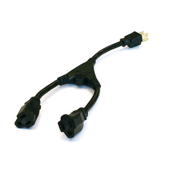 RiteAV 3-Prong Power Cord Splitter Cable - NEMA 5-15P to 2X NEMA 5-15R, 16AWG, 13 Amps, 1625 Watts, 125 Volts, 1.2 Feet, Black