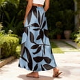 thumbnail image 5 of LWavelet Women Leaf Print Tiered Maxi Skirt Elastic Waist With Pockets Boho Long Skirt Sky Blue XL, 5 of 5