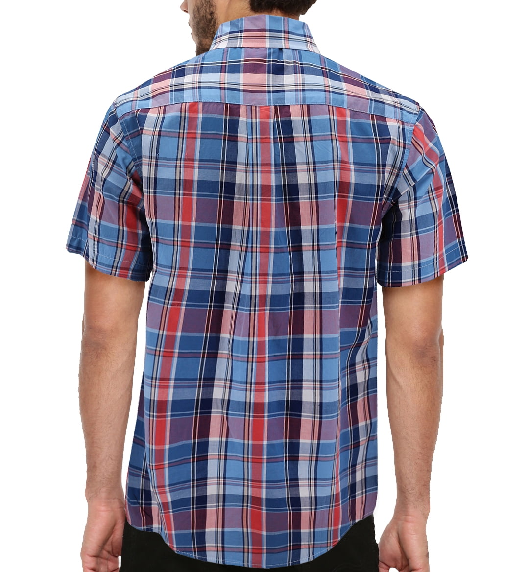 Men's Cotton Casual Short Sleeve Classic Collared Plaid Button Up