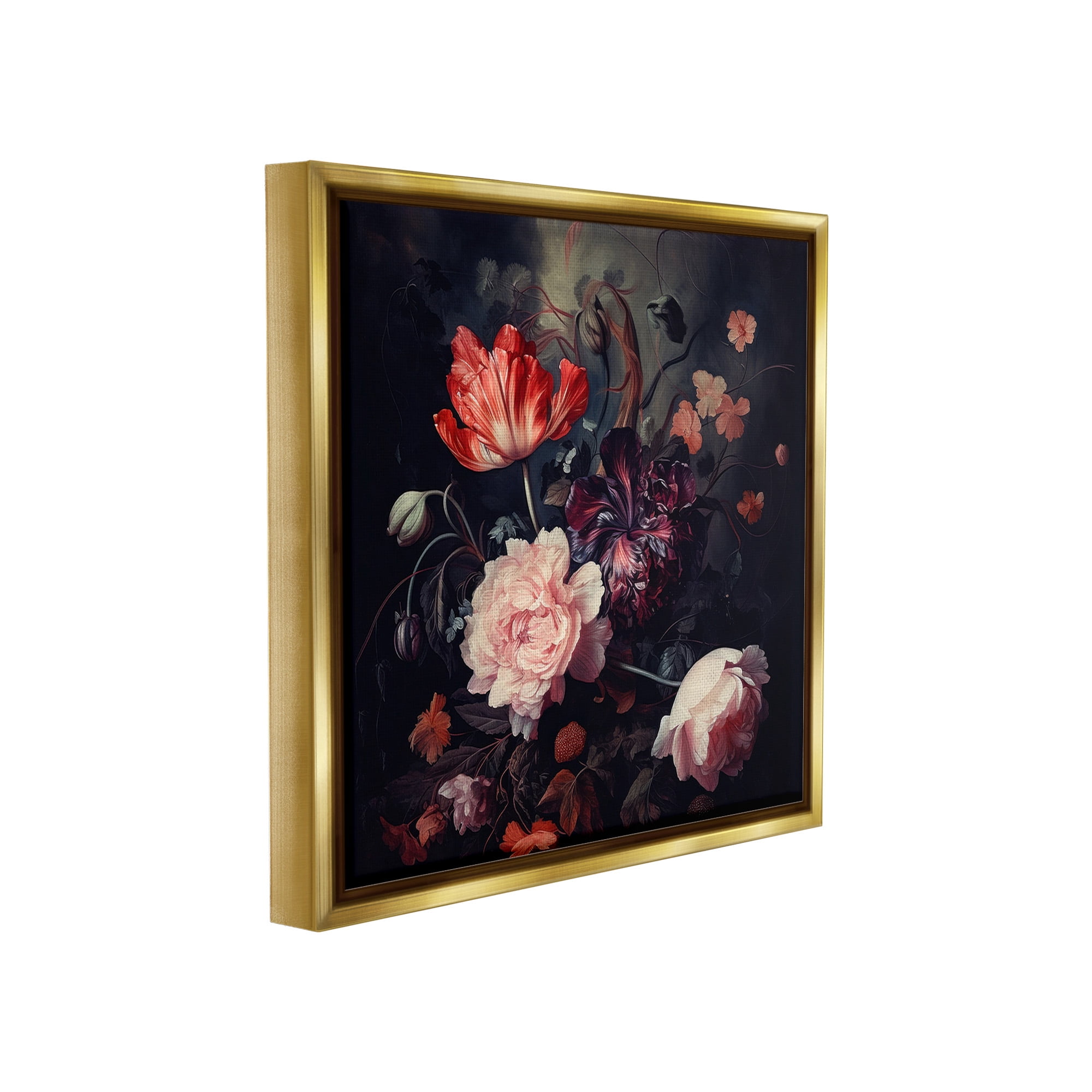 Stupell Industries Dark Elegant Flowers Botanical & Floral Photography Gold Floater Framed Canvas Art Print Wall Art, 25 x 25