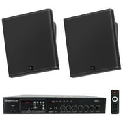 2) JBL SLP14/T-BK Sleek Low-Profile On Wall Mount 4" 70v Commercial Speakers+Amp