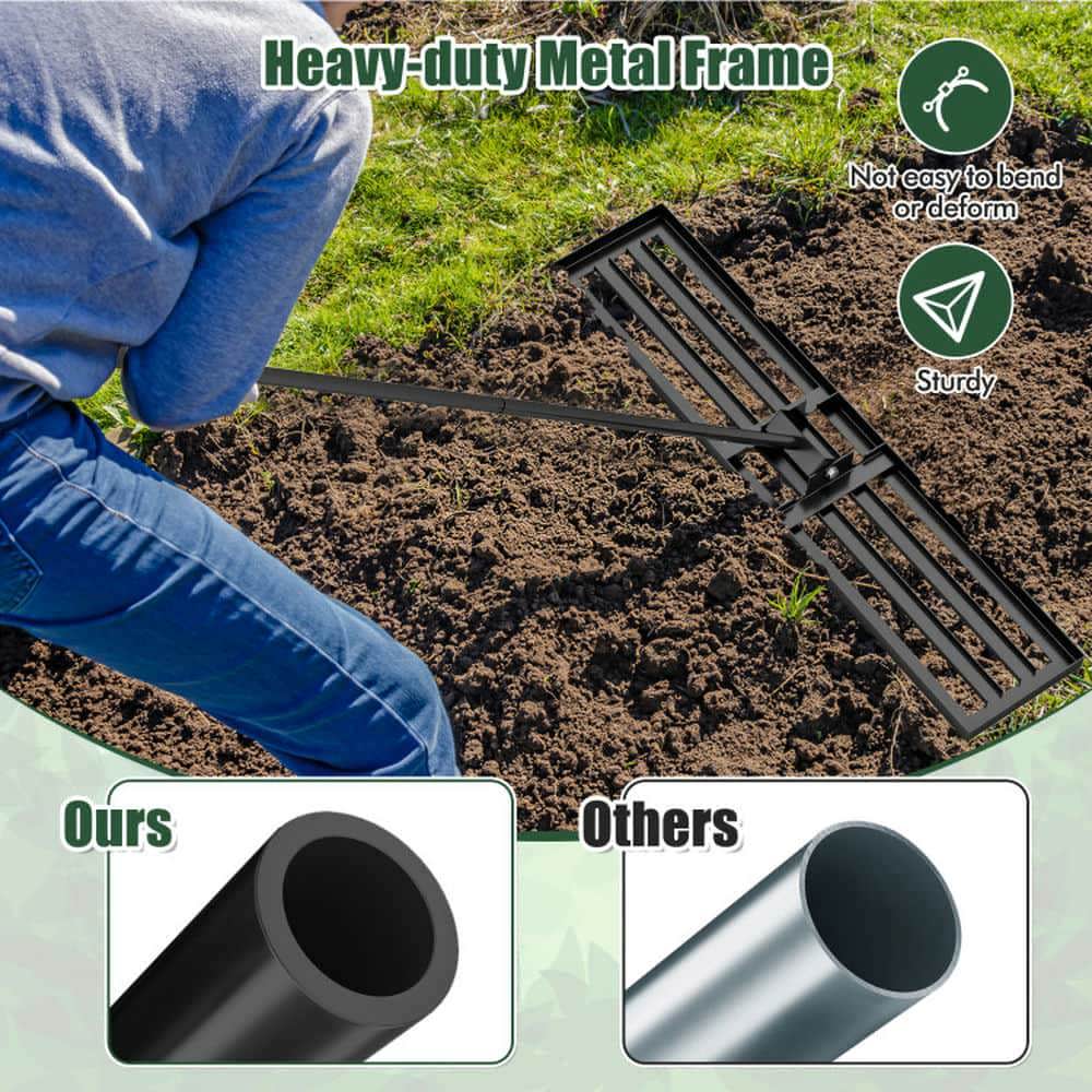 Yardi Yarda 46 x 10 Inch Lawn Leveling Rake for Outdoor as Yard, Heavy Duty Lawn Level Tool for Soil, Black