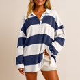 thumbnail image 6 of dGslk Womens Long Sleeve Striped Polo Shirt Loose Fit Casual Button Down Pullover Lightweight Top for Everyday Wear Dark Blue L, 6 of 7