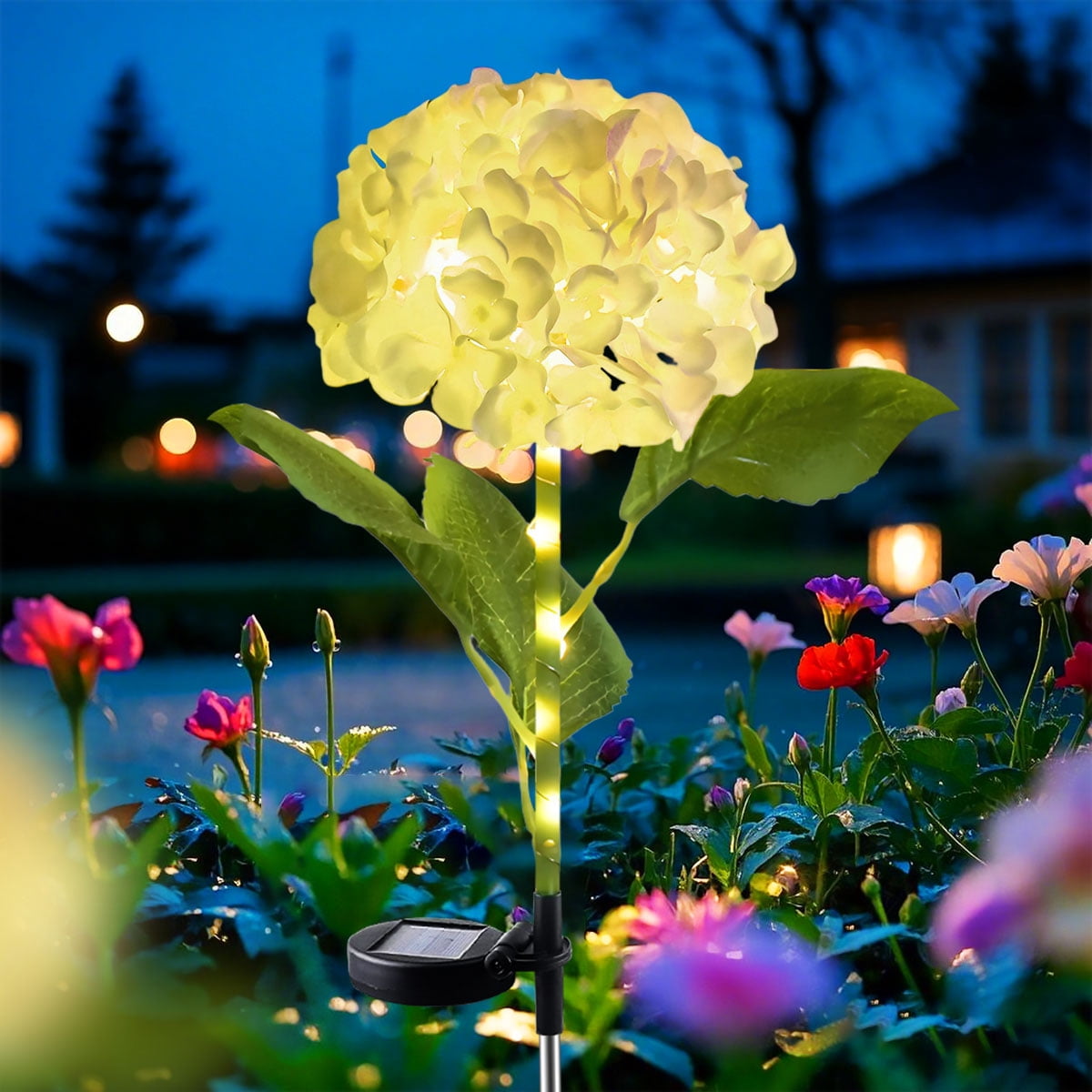 Syenll 4 pack Solar Garden Lights Outdoor, Waterproof LED Solar Hydrangea Flowers Lights for Yard Lawn Pathway Decoration (Warm White)