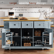Yoneston 53 Kitchen Island with Drop Leaf and Power Outlet, Rolling Kitchen Storage Cart with Internal Storage Rack, 5 Open Side Racks and 2 Doors 3 Drawers for Kitchen, Dining Room, Blue