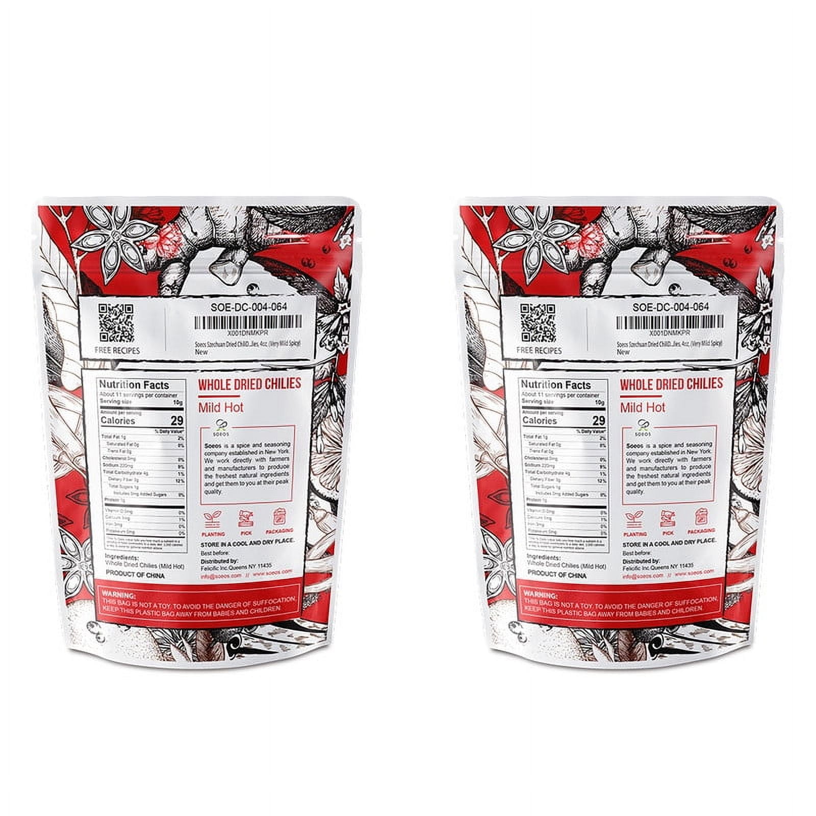 Soeos Whole Dried Chilies, Mild, 4 oz, 2 Packs, total weight 8 oz, Chili