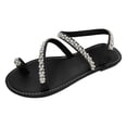 thumbnail image 1 of Bmisegm Ladies Summer Casual Rhinestone Pearl Beach Flat Bottom Set Foot Large Size Sandals Womens Sandals Summer Black 7.5, 1 of 9