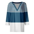 thumbnail image 4 of 2025 Womens Tops Striped Colorblock 3/4 Sleeve Tshirts Casual V Neck Tunic Tee Shirts Comfy Blouses, 4 of 5