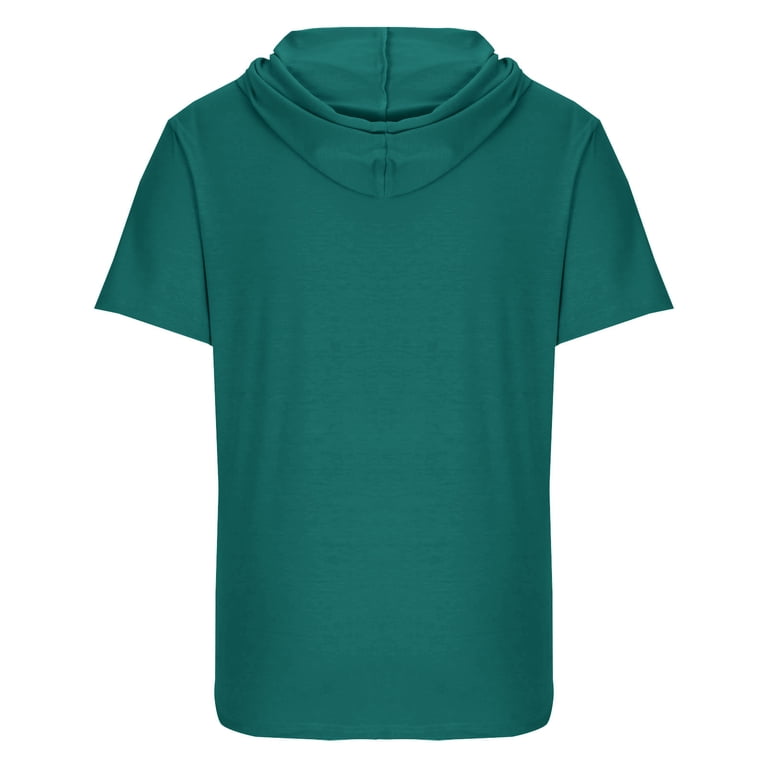Mens Shirts Casual Solid Hooded Pullover Short Sleeve Sports T