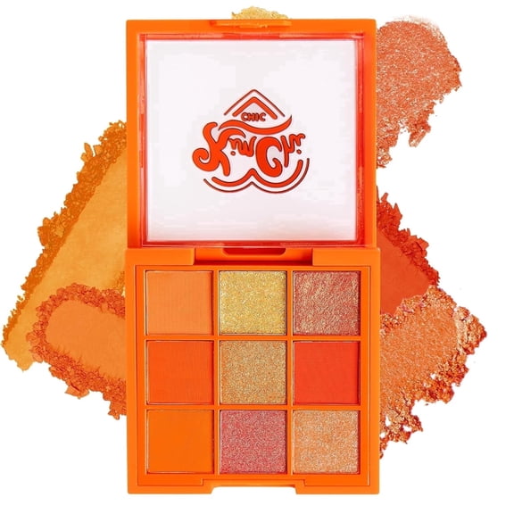 KimChi Chic Beauty Citrus Queen Shadow Palette Makeup, 9 Highly Pigmented, Blendable Shimmer & Matte Shadow Shades, 01 Orange, 0.25 oz
