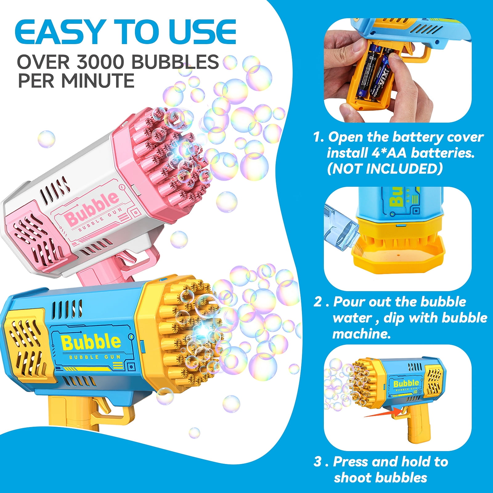 2-Pack 40-Hole Bubble Gun with Flashlight, Bubble Launcher Bubble Machine Bubble Blower Bubble Maker Bubble Gun Kids Boys Girls Toy Gifts for Outdoor Indoor Birthday Wedding Party