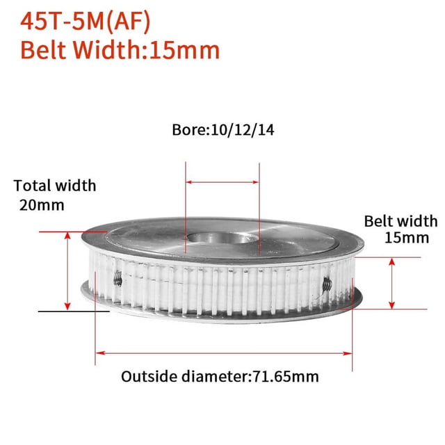 45Teeth HTD5M Synchronous Timing Pulley Bore10/12/14mm Width15mm45T HTD5M Gear AF Keyway Timing Pulley bore keyway diameter4/5mm ,Easy Installation