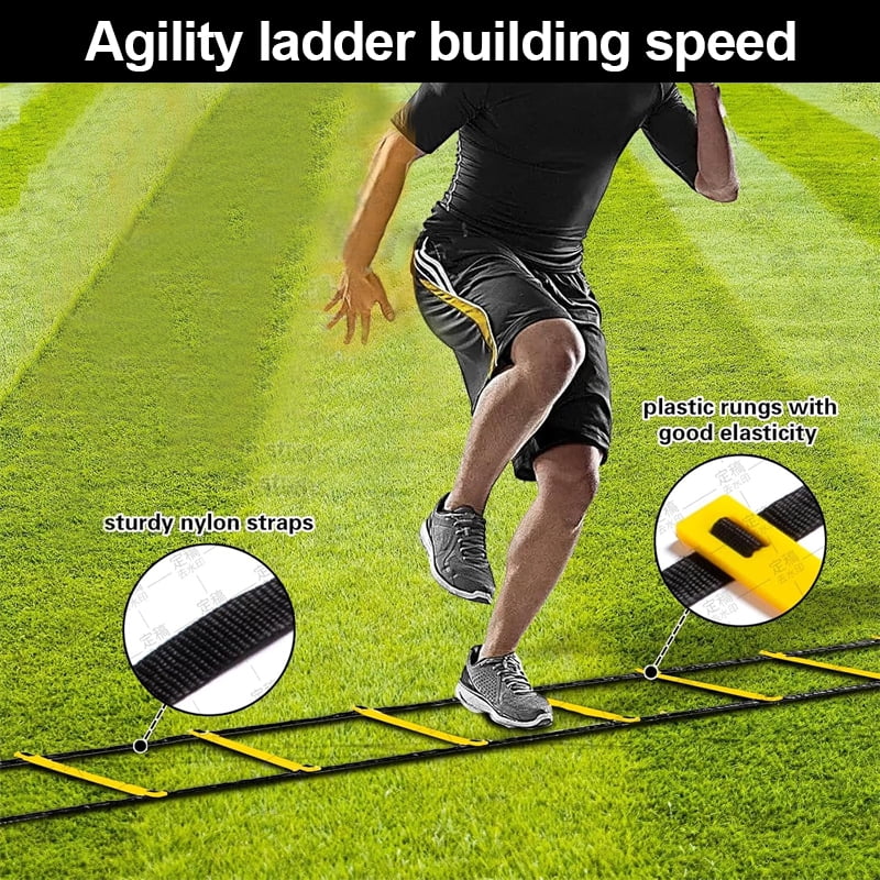 Speed & Agility Ladder Training Equipment Set, Includes 20ft Agility Ladder, 4 Agility Hurdles,12 Disc Cones, 1 Resistance Parachute For Training Football Soccer Basketball Athletes