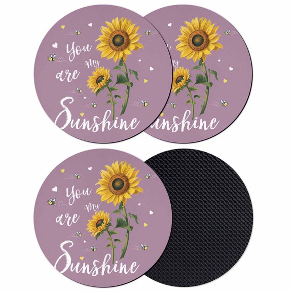 Violet Sunshine Sunflower Coasters Set of 4, Absorbent Coasters for Drinks, Pastoral Bees Farmhouse Floral Coaster for Desk Coffee Table Protection, Home Decor House Warming Gifts 4"