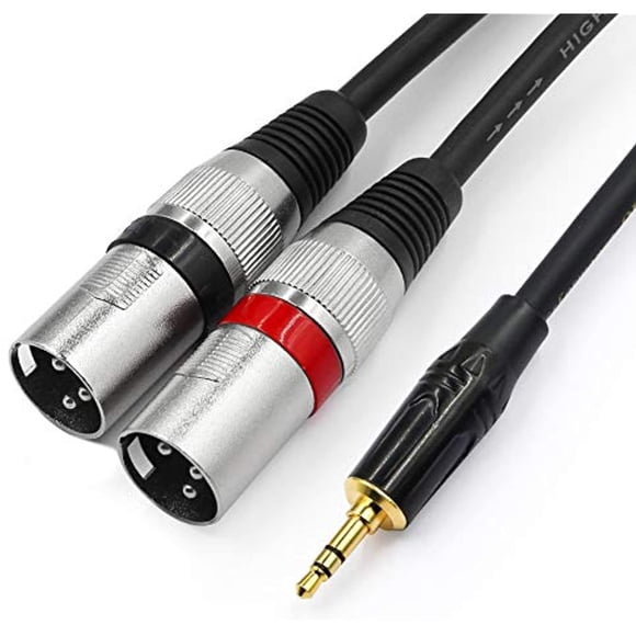 TISINO 3.5mm TRS Stereo to Dual XLR Male Y-Splitter Stereo Breakout Cable Patch Cable Unbalanced Mini Jack 1/8 inch to Double XLR - 3.3 FT/1 meter