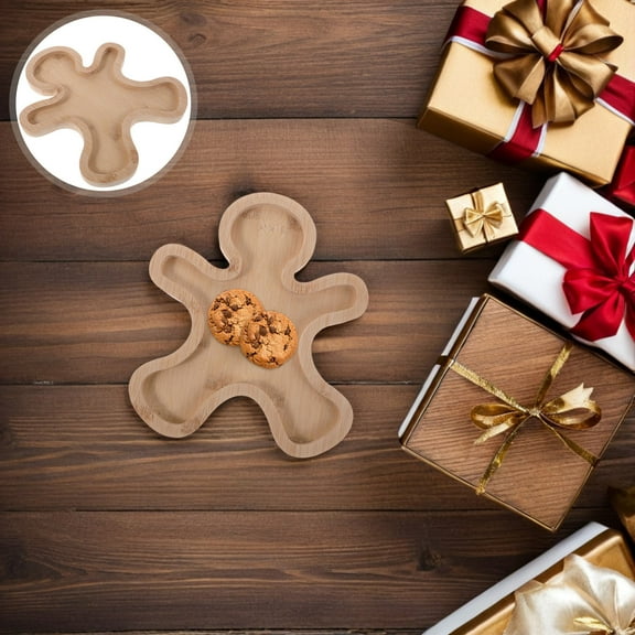 OUNONA Light Brown Wood Gingerbread Platter for Holiday Serving, Decorative Use, Kitchen Display, and Festive Entertaining