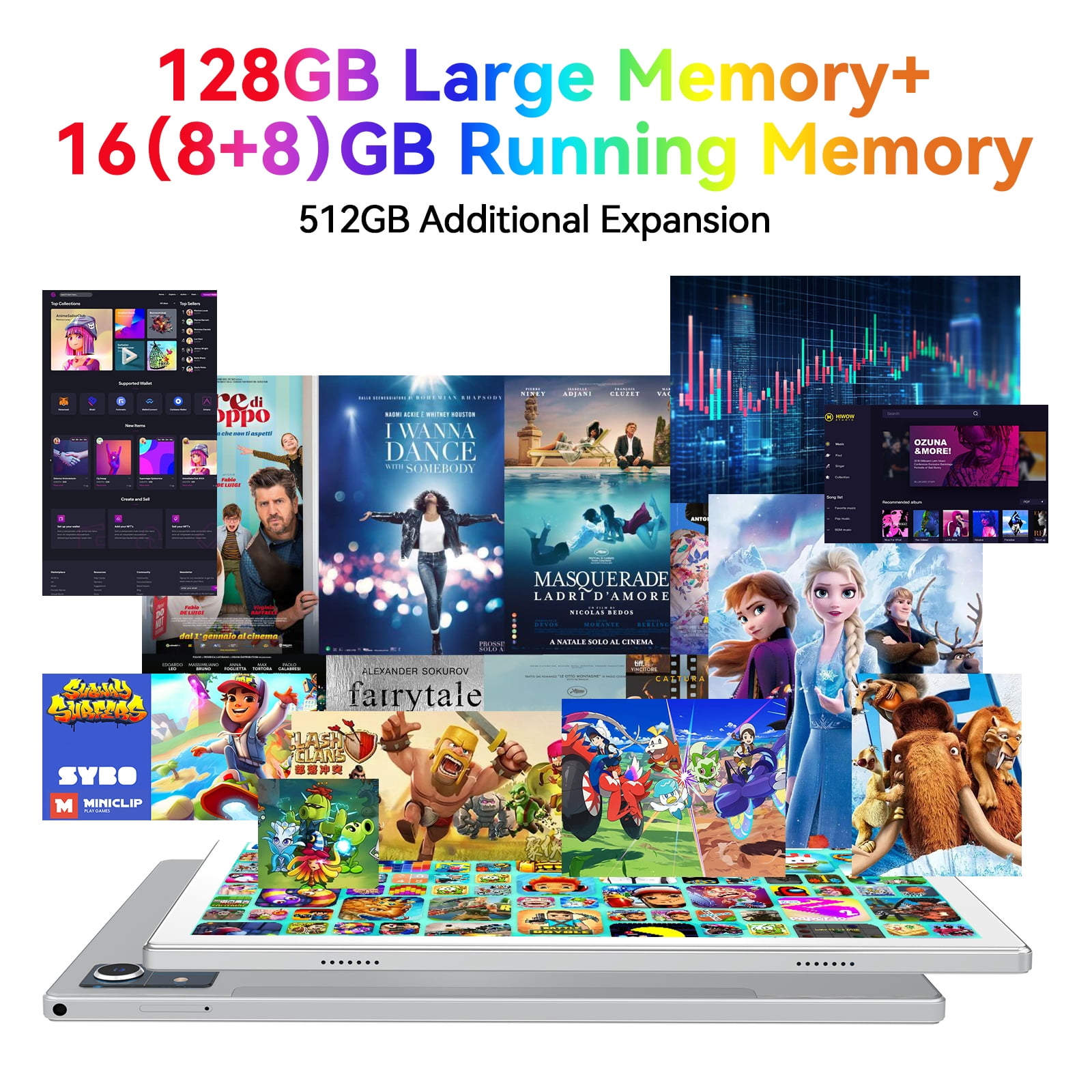 Android 12.0 Tablets,16GB RAM 128GB ROM 1TB Expand Tablets 10 inch, 2.4G/5G  WiFi Tablet Android, 5G wifi 1280*800IPS Screen