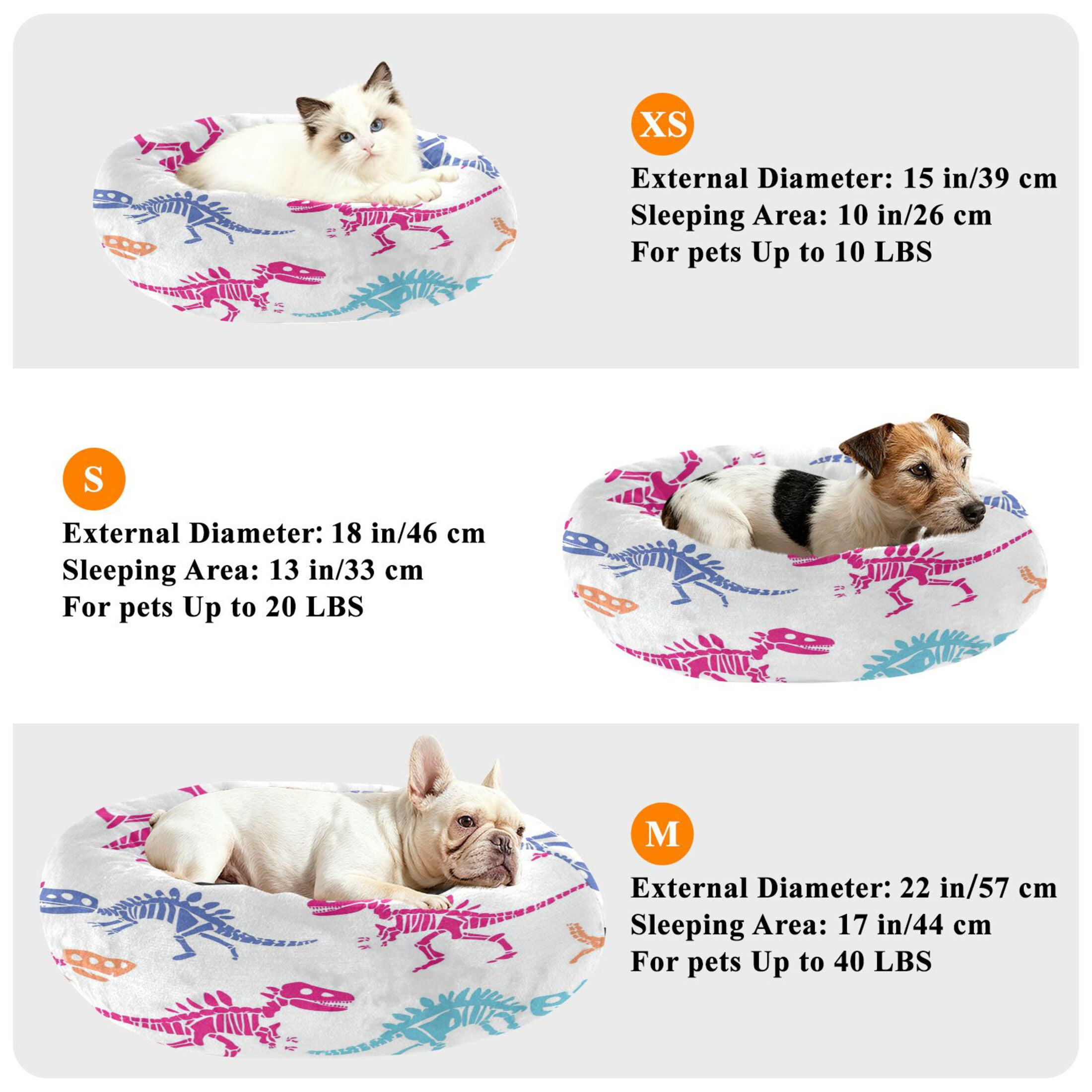Iauyy Pet Couch Donut Cat Bed for Indoor Cats/Small Dogs Washable & Machine with Non-slip Bottom Calming Cat Furniture, Colorful Dinosaur Skeleton (XS)