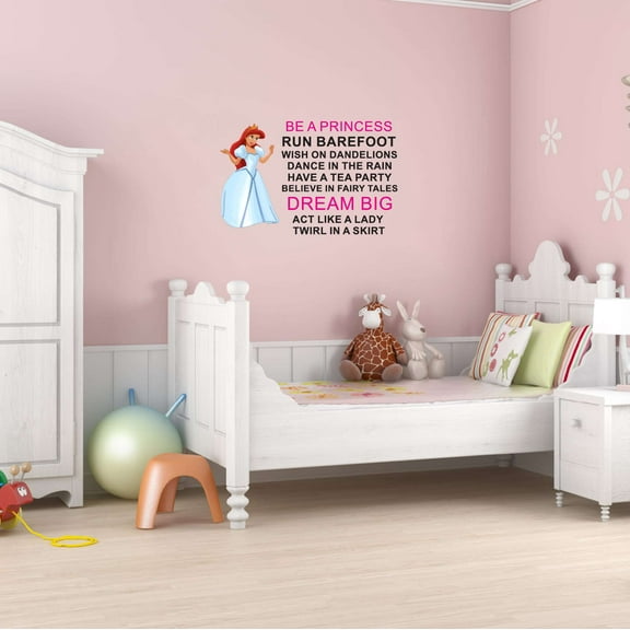 Be A Princess Barefoot Dream Big Act Like A Lady Girls Love Beautiful Crown Prince Unicorns Royalty Sweet Dreams Decorating Holiday Gift Ideas Bedroom Wall Decal Sticker - Size: 30 In X 18 In