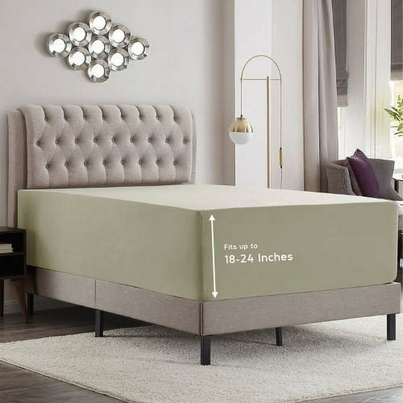 Empyrean Microfiber Fitted Sheet, Extra Deep 18"-21" Pocket, King, Sage Olive Green