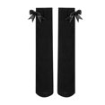 thumbnail image 4 of Girls Bow Knee High Socks Vertical Ribbed Cotton Long Stockings Soft Stretchy School Uniform Socks for Kids Daily Wear Party Dressy Outfits(4-12 Years,Black), 4 of 4