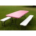 thumbnail image 5 of Rally Home Goods Outdoor Fitted Vinyl Rectangular Tablecloth with Flannel Backing for 6 FT Table (30 x 72''), Waterproof Wipeable Cover, Red/White Gingham Check Plastic for Camping Parties Picnic, 5 of 6