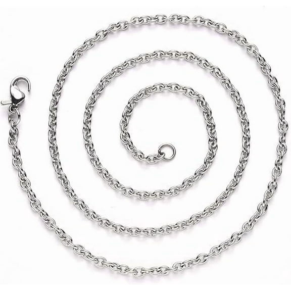 1Pcs Cable Chain Necklace Dainty Minimalist Simple Necklace with Lobster Claw Clasp for Fashion Jewelry Wedding Birthday Gift 19.68 inch(50cm) Link: 3.7x3x0.8mm Silver