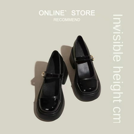 

Spring and Autumn Inner Height 10cm Square Head Black and White Stitching Thick Heel Women‘s Small Shoes 33 Small Size 32 Mary Jane Shoes